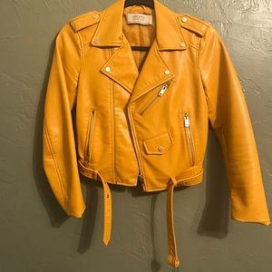 Zara Yellow Faux Leather Moto jacket